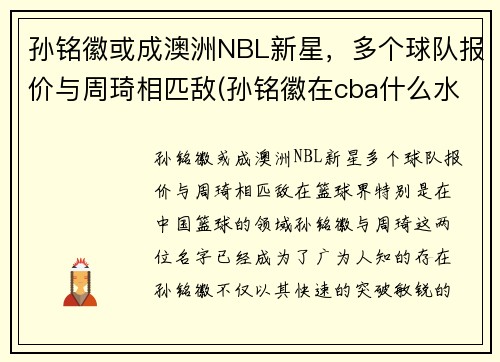 孙铭徽或成澳洲NBL新星，多个球队报价与周琦相匹敌(孙铭徽在cba什么水平)